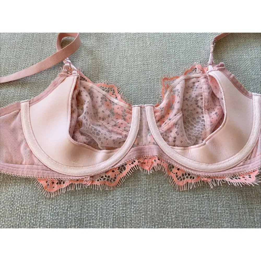 Victoria's Secret Dream Angels Push-up without Padding Bra 34D Pink Coral Lace